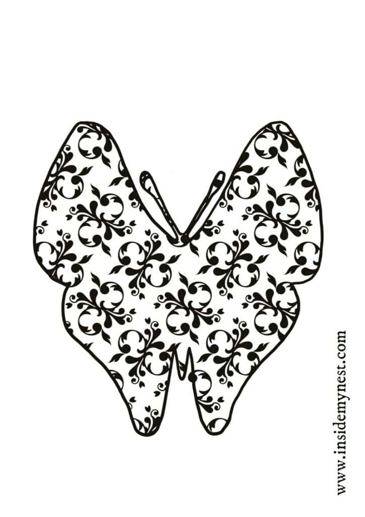 damask butterfly pattern coloring page 